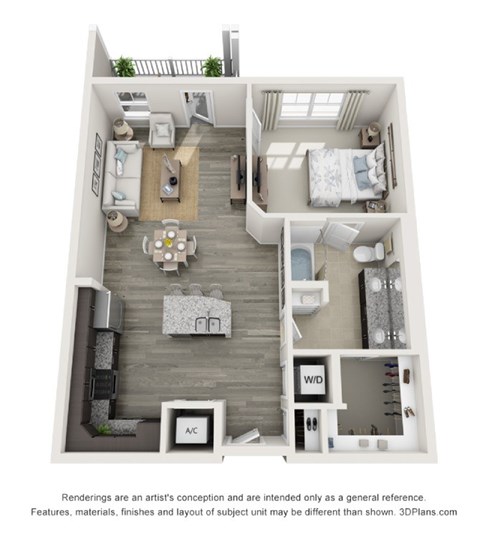 Floor plan for 1 bed, 1 bath, 868 sqft